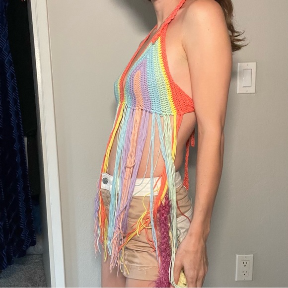 GIFTED Pastel Rainbow Crochet Boho Festival Tank Fringe - Picture 6 of 6